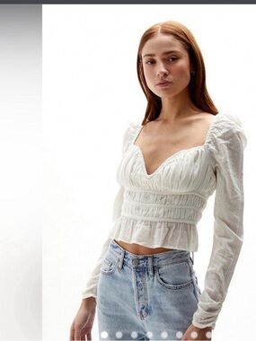 Free People White Ruched Sweetheart  Top